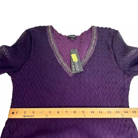 Komarov Womens Layered Purple V-Neck Tiered Chiffon Fit & Flare Dress Size L - Picture 12 of 16